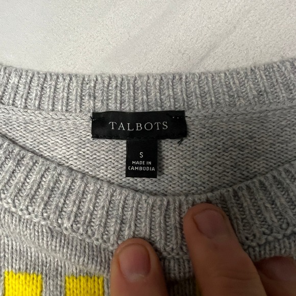 Talbots Yellow Chevron Sweater Crew Neck Pullover Knitwear Yellow Gray Small - Picture 3 of 7